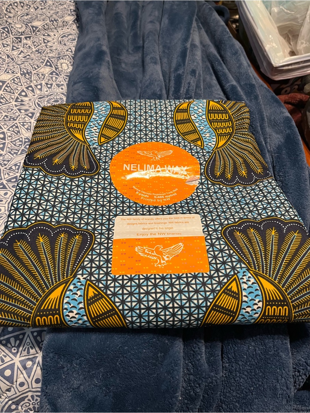 Blue and Yellow African Wax Print Cotton Fabric